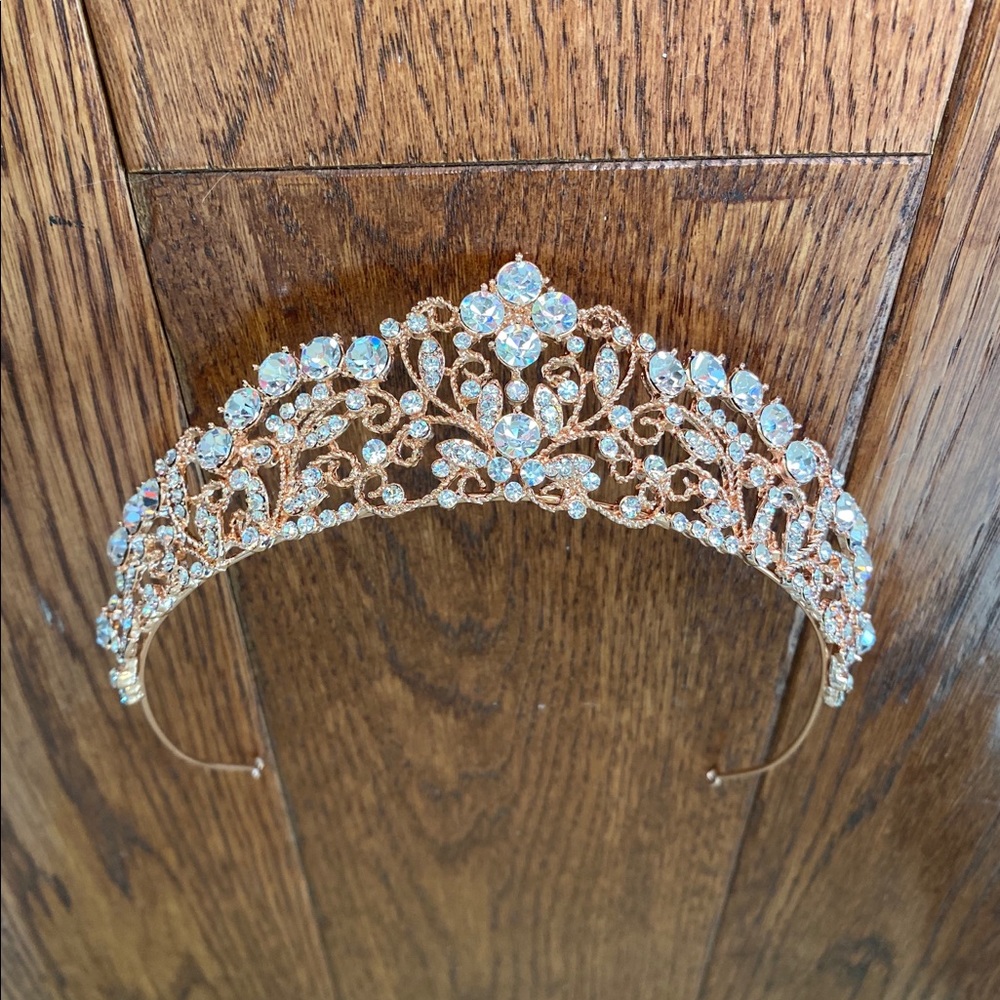 Rose Gold Tiara w/ Crystals - Picture 1 of 6
